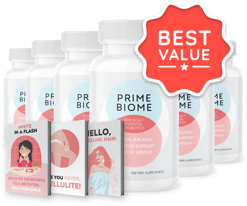 PrimeBiome 6-bottle package with free bonuses